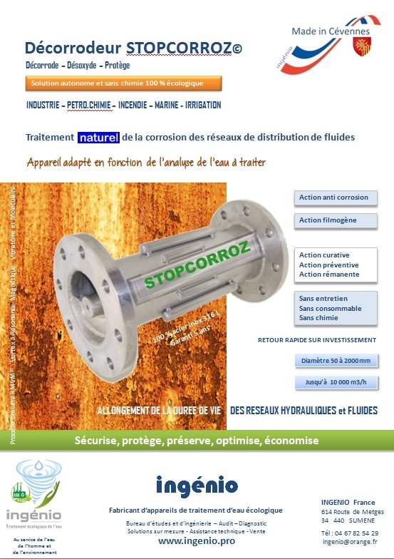 documentation decorrodeur anticorrosion ecologique STOP CORROZ ingenio fabriqué en France